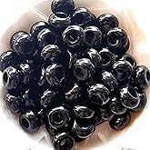 Bacatgem 15 Pcs Natural Black Obsidian Large HoleLoose Stone Rondelle Beads Crystals and Healing Stones,6mm DIY-Jewelry Makings
