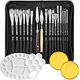 21Pcs Paint Brush Set, 15 Oil Paint Brushes, Paint Palette, Palette Knife, Sponges, Standing Organizer, Professional Artist Paint Brushes for Acrylics, Watercolors, Gouache, Canvas and Face Painting