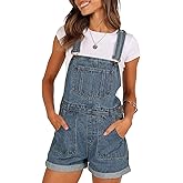 Pink Queen Women's Denim Shortalls Casual Adjustable Straps High Waist Bib Jeans Overalls Shorts Romper with Pockets