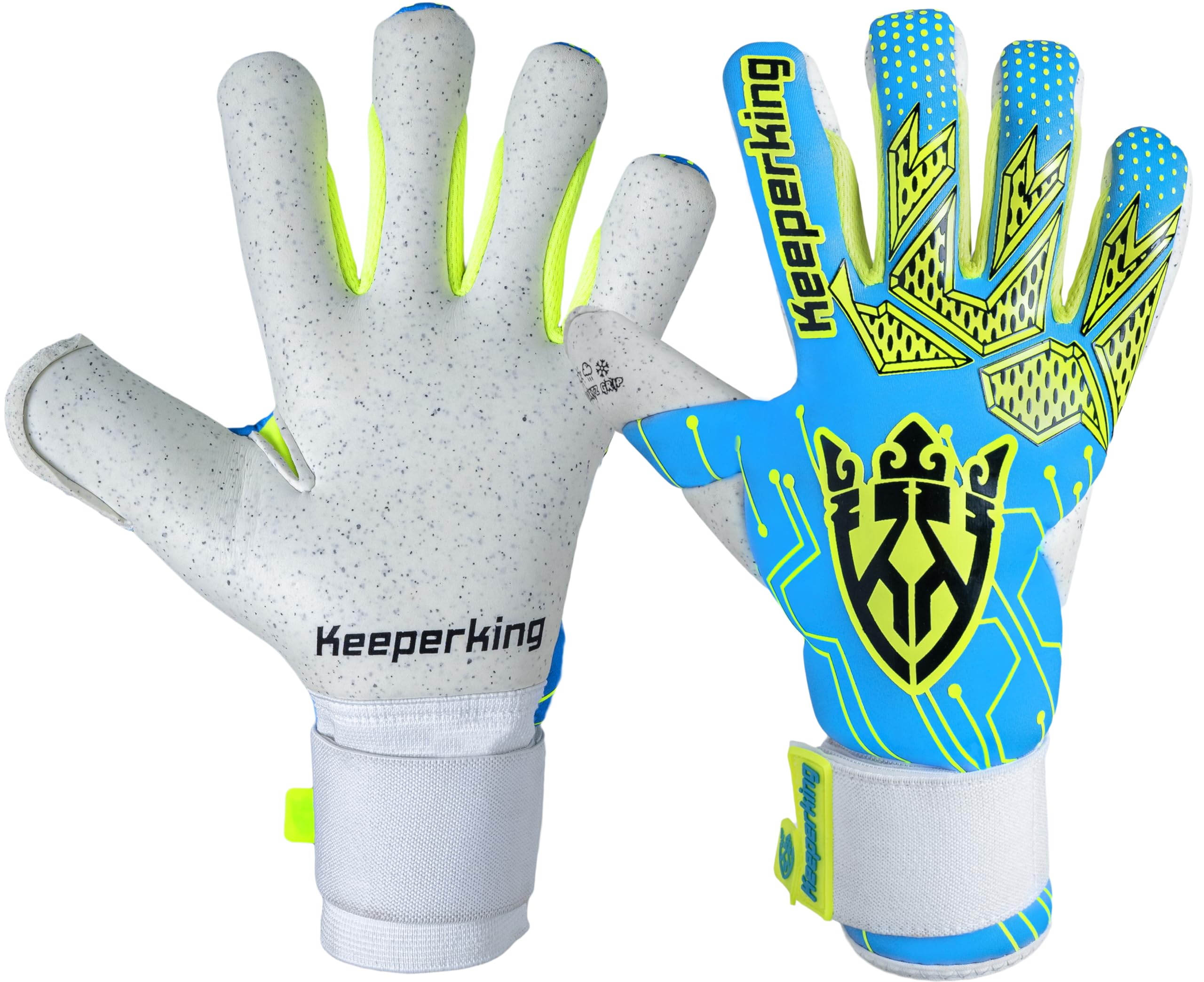 Keeperking Jonior Goalkeeper Gloves for Adults, Men's Football Gloves, Inner Seam, Professional Grip, 4 mm, Firm Fit, Unisex (9, Q-Cyan-BHyb)