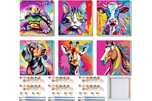 MXCFZX 6 Pack Framed Paint by Numbers Kit for Kids, Horse Color By Number Painting Kits for Kids Ages 4-8-12, Cat Giraffe Paint by Numbers Canvas Children DIY Paints by Number Kits for Beginners 8x8Inch
