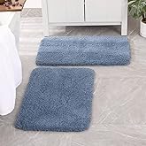 MIULEE Dusty Blue Bathroom Rugs Set 2 Piece, Soft Absorbent Microfiber Bath Mat Set, Non Slip Quick Dry Machine Washable Plush Shaggy Bath Rugs for Bathroom Floor, Tub and Shower, 16x24 inches