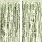 Sage Green Streamers Backdrop, Pack of 2 - Large, 6.6x3.3 Feet | Green Fringe Curtain, Bachelorette Martini Decorations, Photo Booth Backdrop for Bridal Shower Party Decorations (Sage Green)