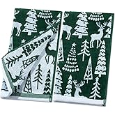 Shemilly 2pcs Christmas Hand Towels Green Elk Christmas Tree Jacquard Hand Towel for Bath 100% Cotton Thick Soft Bathroom Kitchen Decorative Set for Xmas Winter Holiday Decor Gift,16 x 27 Inch