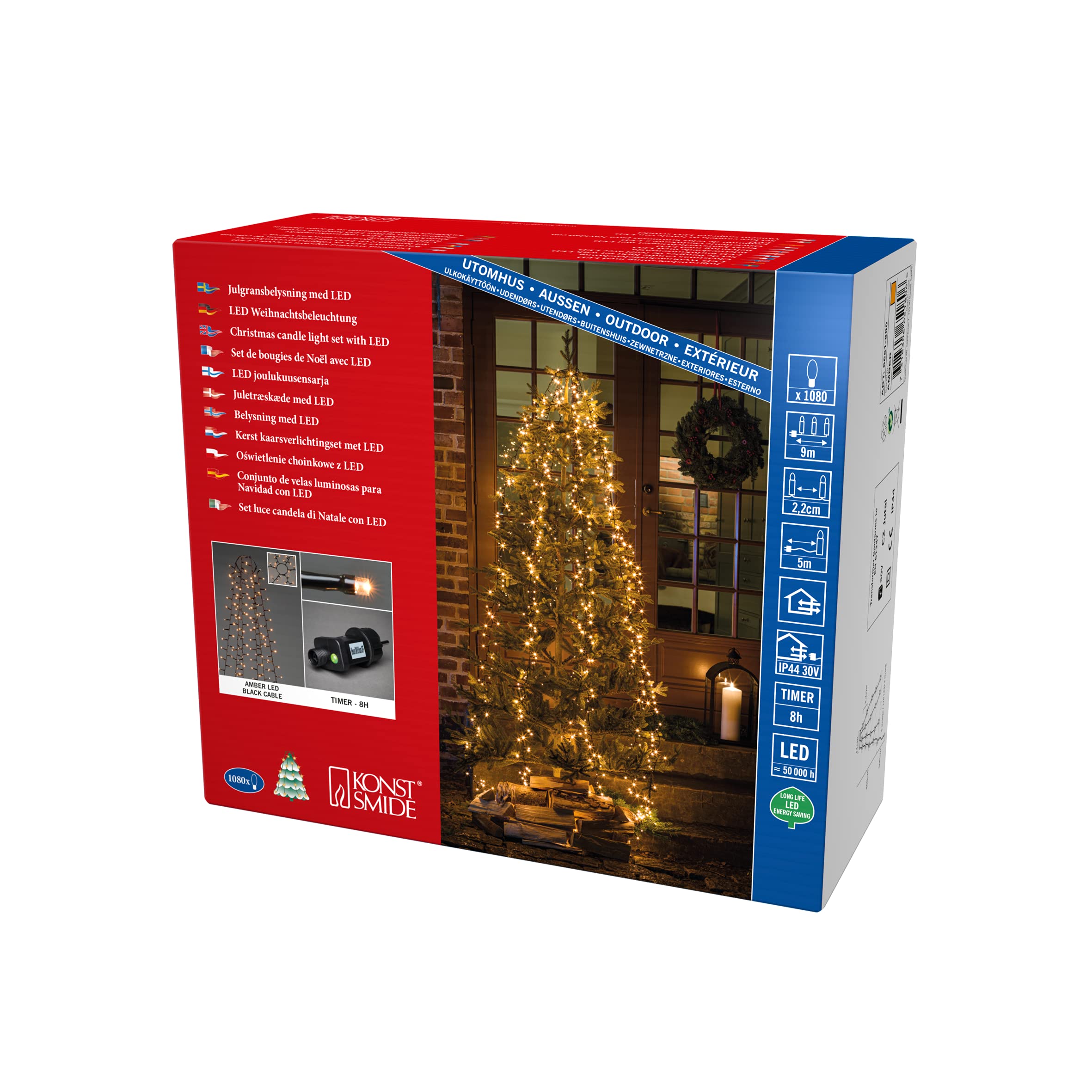 Konstsmide LED Halo Tree System Christmas Lights Outdoor 6 Strands of 180 Diodes/Outdoor or Indoor Use (IP20)/1080 Amber Diodes/Optional 8 Hour Timer/4m/String Lights Black Cable, 6651-800EE — image 1