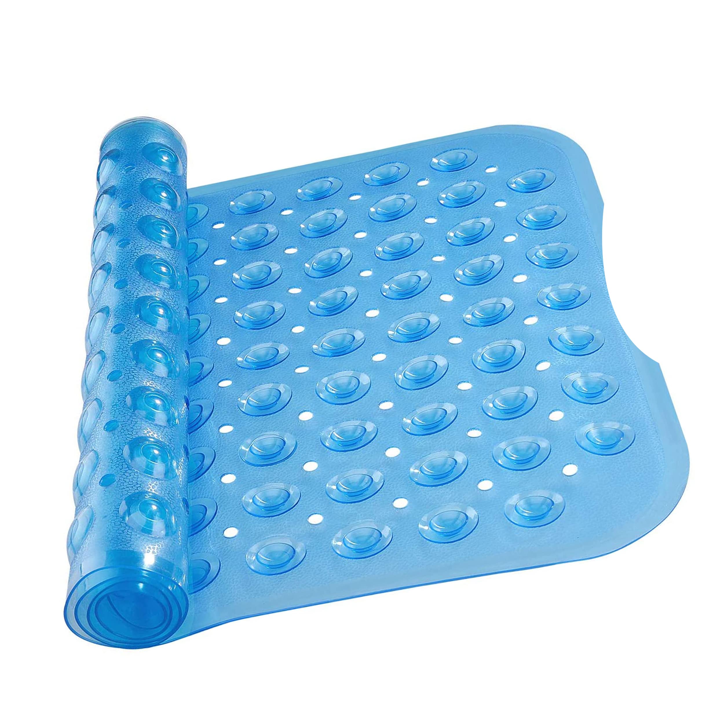 MOONLIGHT20015 Shower Bath Mat Non Slip Anti Mould & Mildew with Strong Suction Cups Grip and Drain Holes Soft Rubber Shower Mats - PVC Bathroom Mat Machine Washable (70x38cm, Blue)