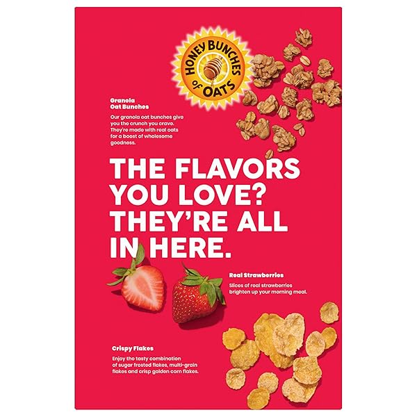 HONEY BUNCHES OF OATS STRAWBERRY, HEART HEALTHY, LOW FAT, MADE WITH WHOLE GRAIN CEREAL, 11 OUNCE