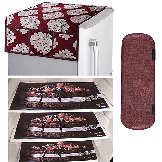 Kuber Industries PVC 3 Pieces Fridge Mats, 1 Piece Handle Cover and 1 Piece Fridge Top Cover