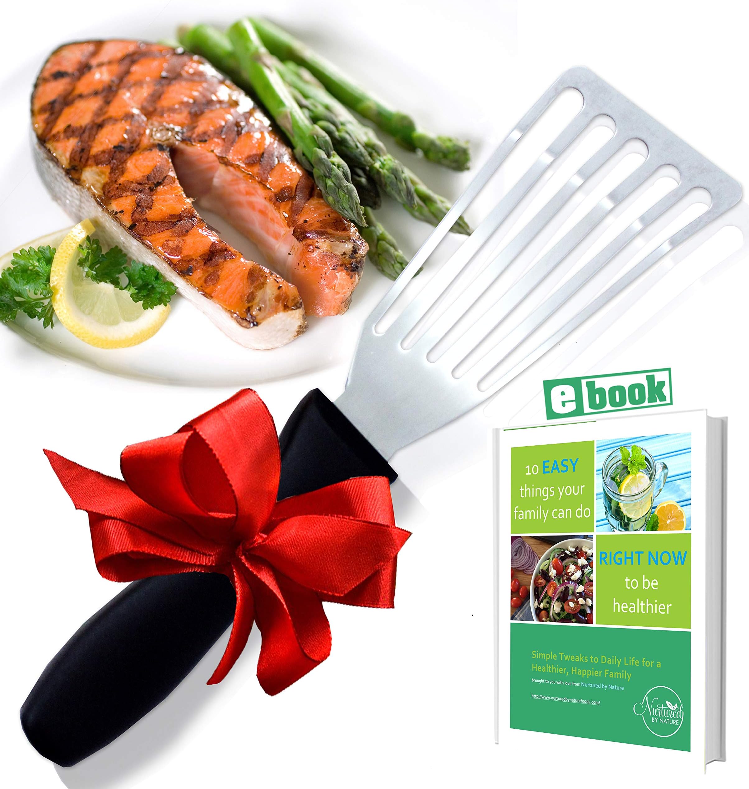 Stainless Steel Fish Spatula, Professional Slotted and Angled Turner, Kitchen Tool, Brilliant Seafood and Baking Cooking Utensil, with 6.5 Inch Blade, Comfortable Ergonomic Handle