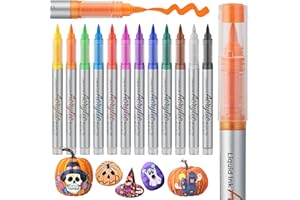 ZSCM QUALITY DECIDES THE FUTURE Direct Liquid Acrylic Paint Markers, ZSCM 12 Colors Paint Kit for Halloween Pumpkin Painting, Metallic Art Marker, for Adults Card Making, Rocks Painting, Wood Slices, Halloween Supplies