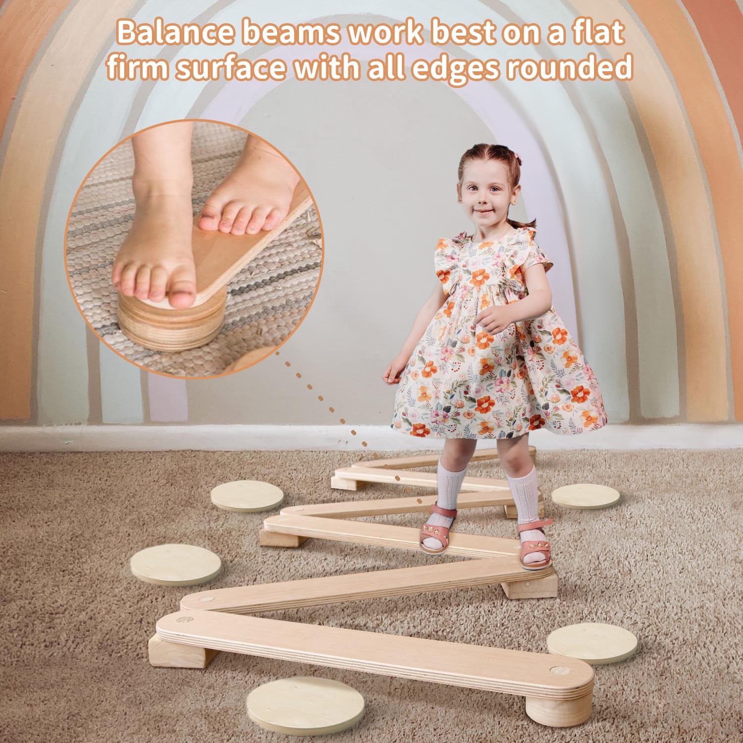 Avrsol Kids Balance Beam Wooden Stepping Stones Montessori Furniture Balance Board For Toddlers Kids Play Gym