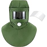 Jecery 2 Pack Sand Blasting Hood Mask with Replacement PC Lens Canvas Shawl Cap for Polishing Painting Dusting Grinding (Green)