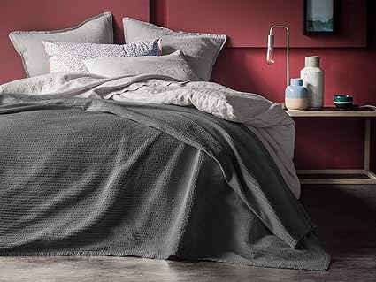 Blanc Cerisecouvre Lit En 100 Coton Uni Couleur Gris