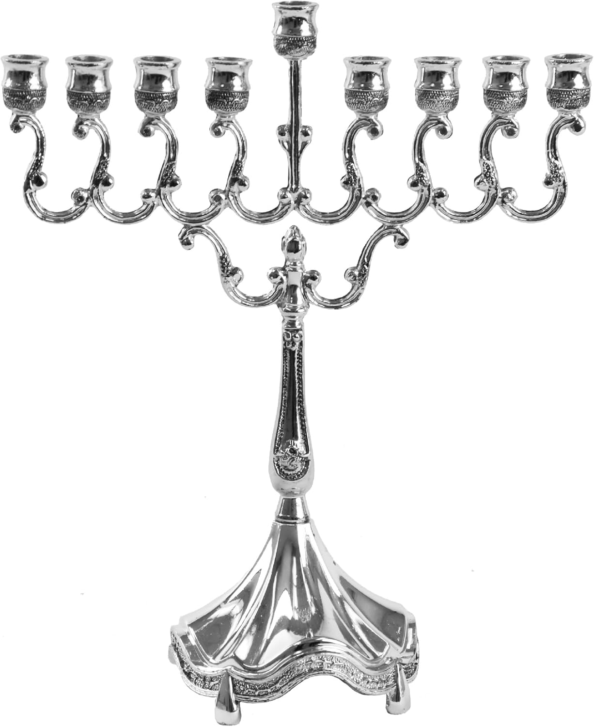 Silver Plated Candle Menorah - Fits all Standard Hanukkah Candles - Curved Branches, 8.5” High x 6.5” Wide - by Ner Mitzvah: Home & Kitchen