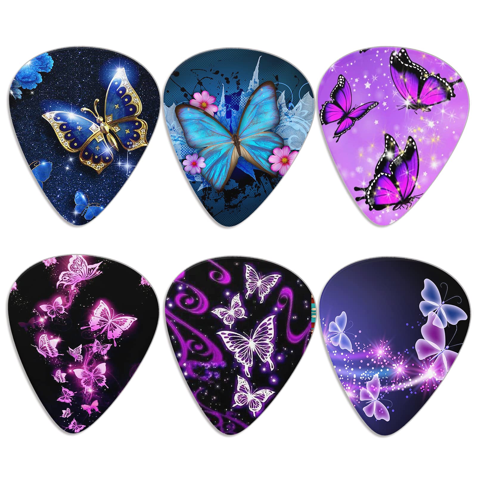 Jeiento Butterfly Guitar Picks 6 Packs Personalized Add Your Image Text Medium Thin Great Gift for Electric, Acoustic or Bass Guitars