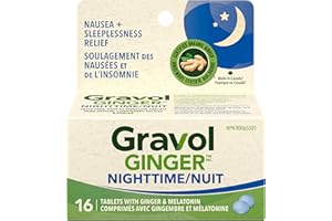 Gravol Ginger Nighttime Tablets - Made in Canada - Nausea & Sleeplessness Relief, with 20 mg Organic Ginger Extract & 3 mg Me