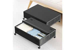 TURFSON Tufson Under Bed Storage Container with Wheels, Metal Underbed Clothes Shoe Organizer Drawer with Nylon Lid, Closet Toy Organizers and Storage Bins Boxes Bag for Bedroom Stable Durable 2-Pack