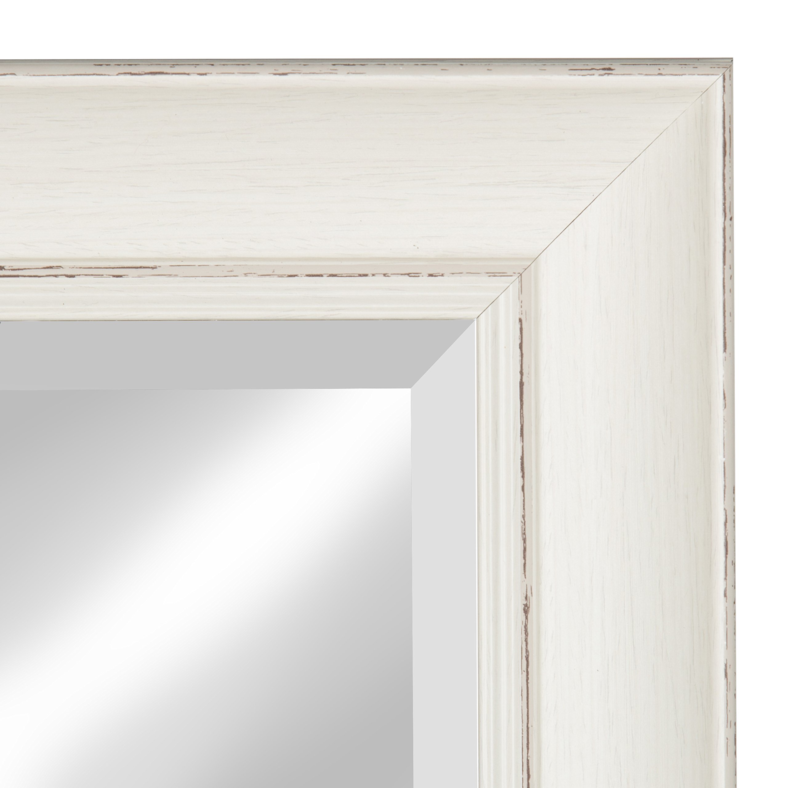 Kate and Laurel Macon Framed Wall Panel Beveled Mirror, 16x36, Distressed Soft White