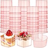 Domensi 100 Pcs Valentine's Day Heart Shaped Plastic Dessert Cups 5 oz Pink Mini Plastic Parfait Appetizer Cups Reusable Ice Cream Dessert Bowls for Wedding Bridal Shower Party Sundae Tasting Serving