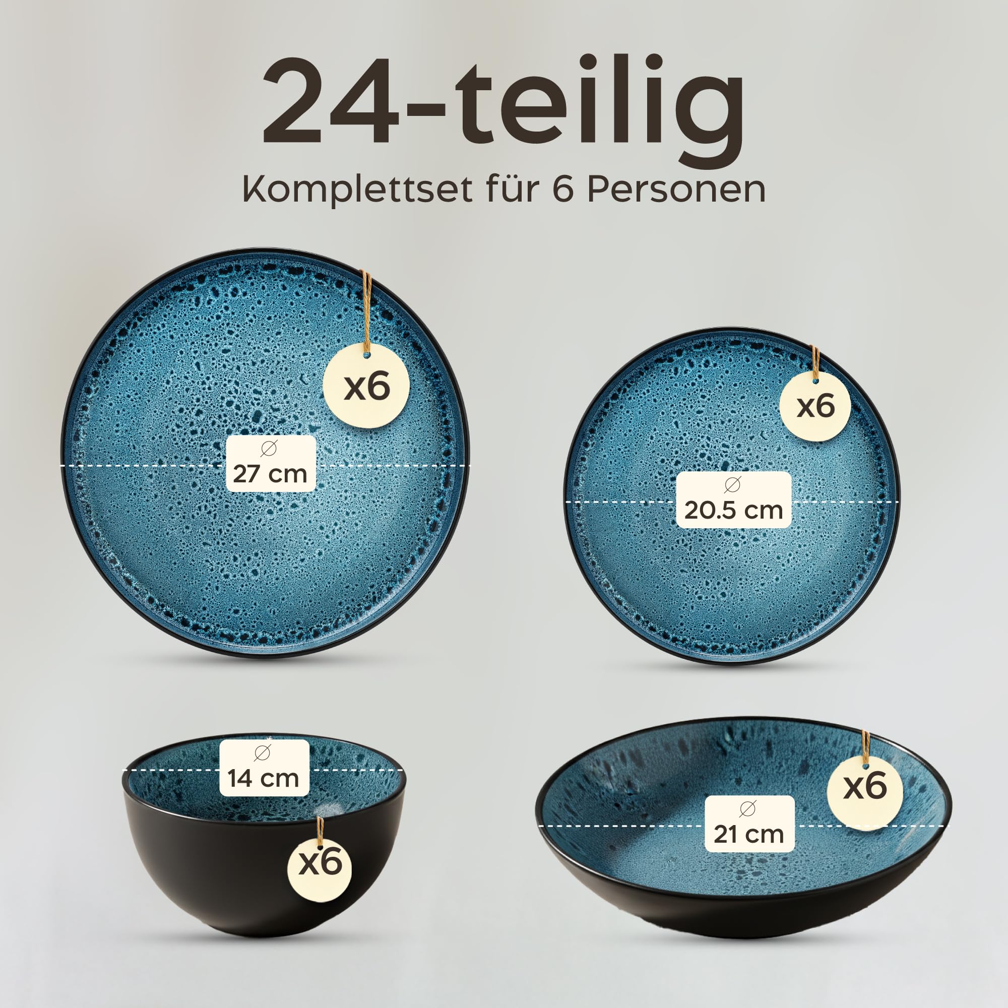Twinzee Steingut Geschirrset 24-teilig für 6 Personen - Schüssel- und Teller Set - Tafelservice Mikrowellengeeignet aus Steinzeug - Riviera Kollektion 4