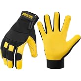DULFINE Cow Leather Palm 1 Pair Pack Work Gloves for Men &amp; Women Black S | Fit-Padded Knuckles, Flexible, Breathable, Ideal for Construction, Yardworks, DIY, Mechanic
