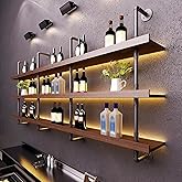 Dawselod Large Wine Rack with LED Light Solid Wood Wall Mounted Wine Rack, 3-Tiers Liquor Bottles Floating Shelves Display Storage Organizer for Home Bar & Dining Room (120cm/47.2in)