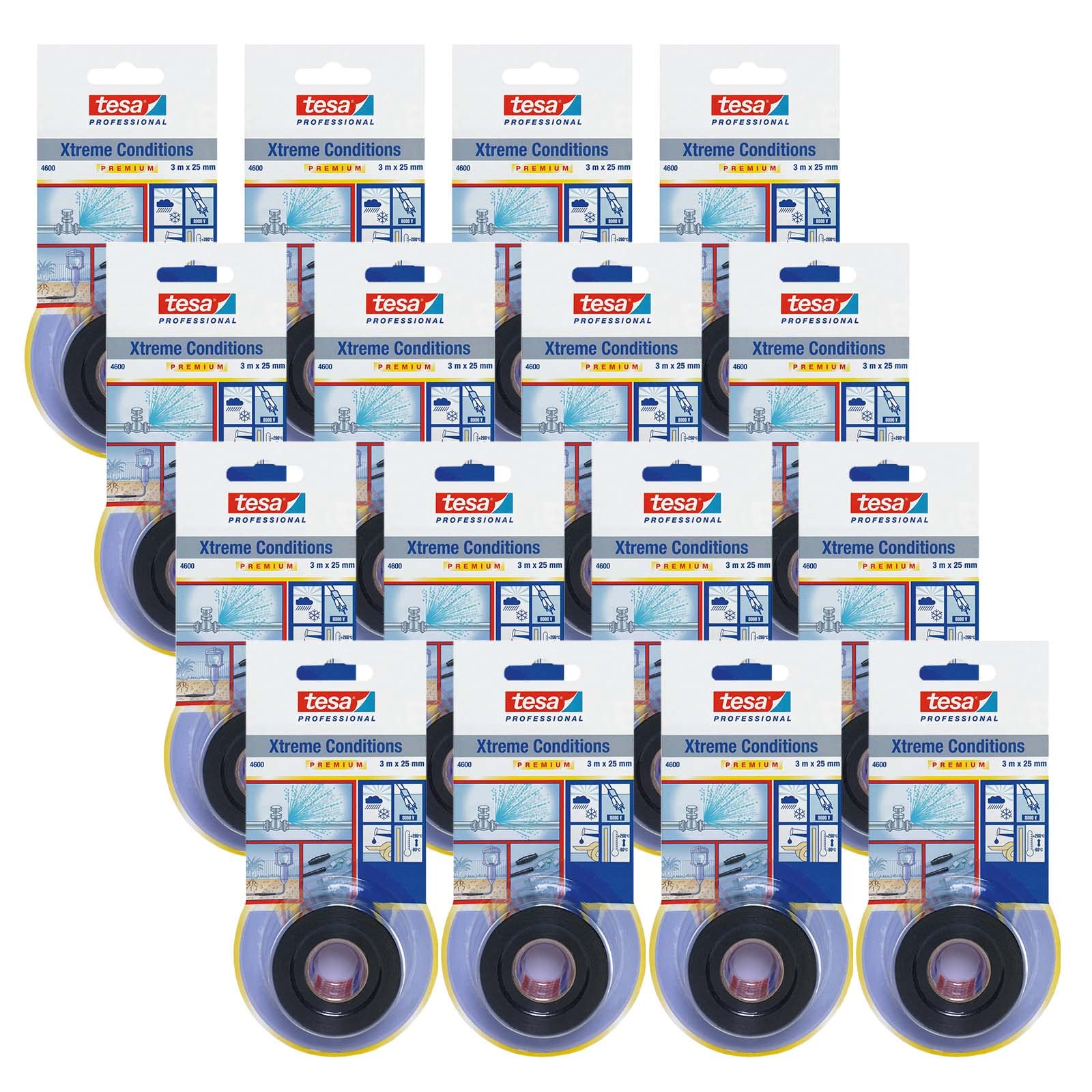 tesa 4600 Self Amalgamating Tape for Extreme Conditions, 25mm x 3m - Black - 16 Rolls