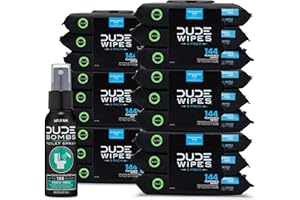 DUDE Wipes - Flushable Wipes with DUDE Bombs Toilet Spray - 18 Pack, 864 Count + 1 Spray Bottle - Unscented Extra-Large Adult with Vitamin-E & Aloe - Forest Fresh Stank Eliminator