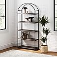 Nathan James Haven Etagere Bookshelf, 5-Shelf Bookcase in Nutmeg Wood and Black Metal Frame with Arch Top and Open Shelves, Nutmeg/Black