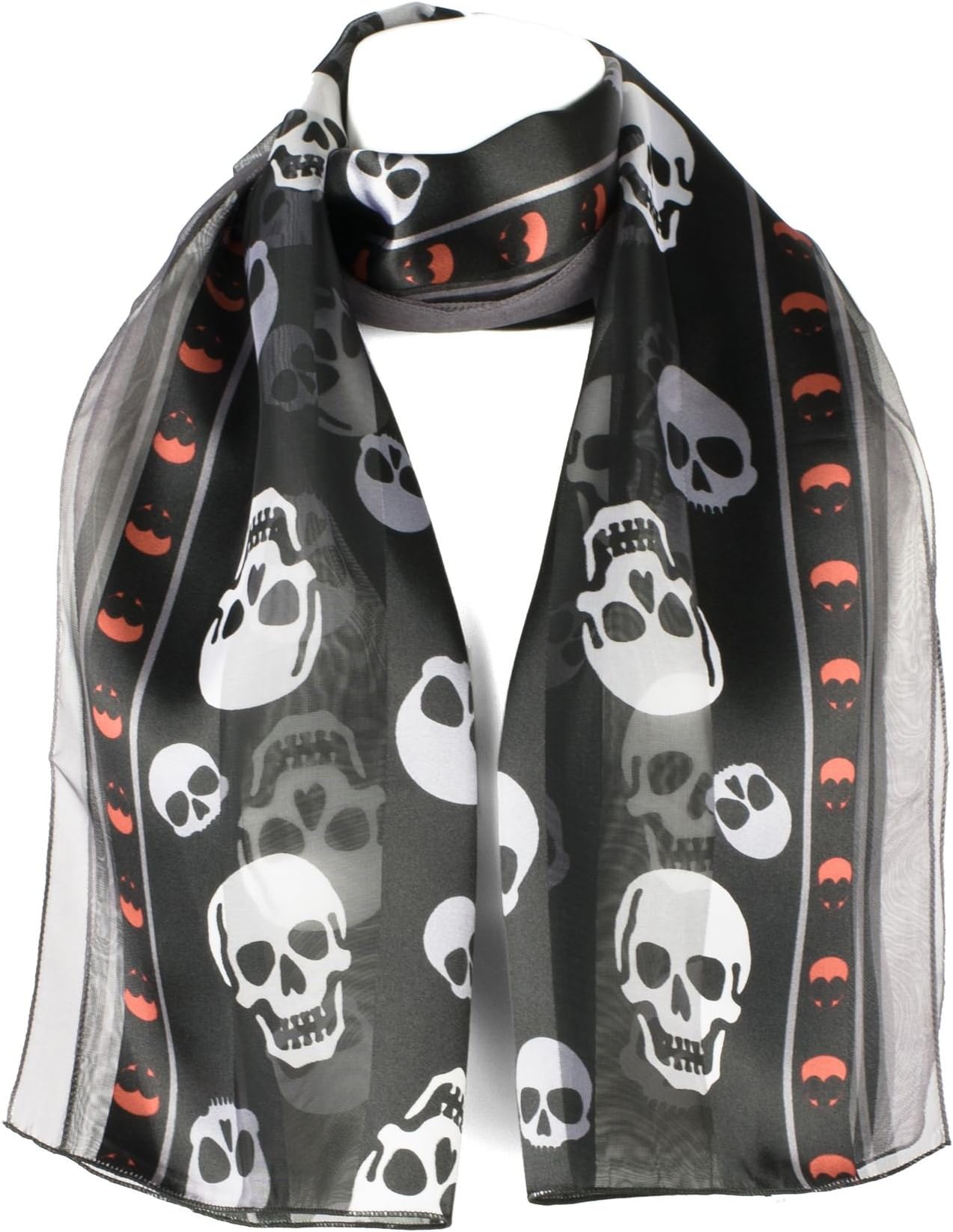 Ladies Satin Chiffon Neck Scarf with Skulls
