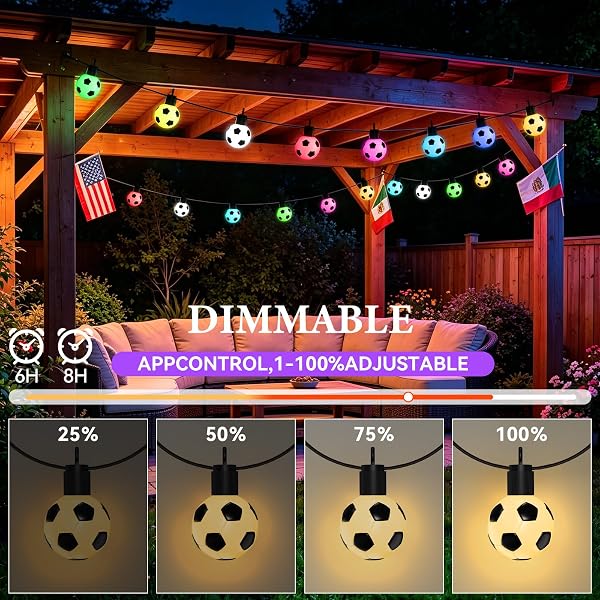 LIUZPATIAL SOCCER 50 FT SMART OUTDOOR STRING LIGHTS WATERPROOF, 15 RGBW LED BULBS 16 MILLION COLORS WITH APP & REMOTE CONTROL FOR WORLD CUP DECORATIONS 2026