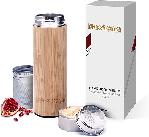Amazon Com Tea Infuser Tumbler With Detachable Tea Infuser Strainer 17oz Premium Bamboo Tea Infuser Bottle With Double Stainless Steel Tea Bottle Bamboo Tumbler Travel Tea Mug Comes With Tea