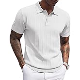 COOFANDY Mens Knit Polo Shirts Short Sleeve Ribbed Textured Polo Shirt Lightweight Casual Golf Shirts Collared T Shirt