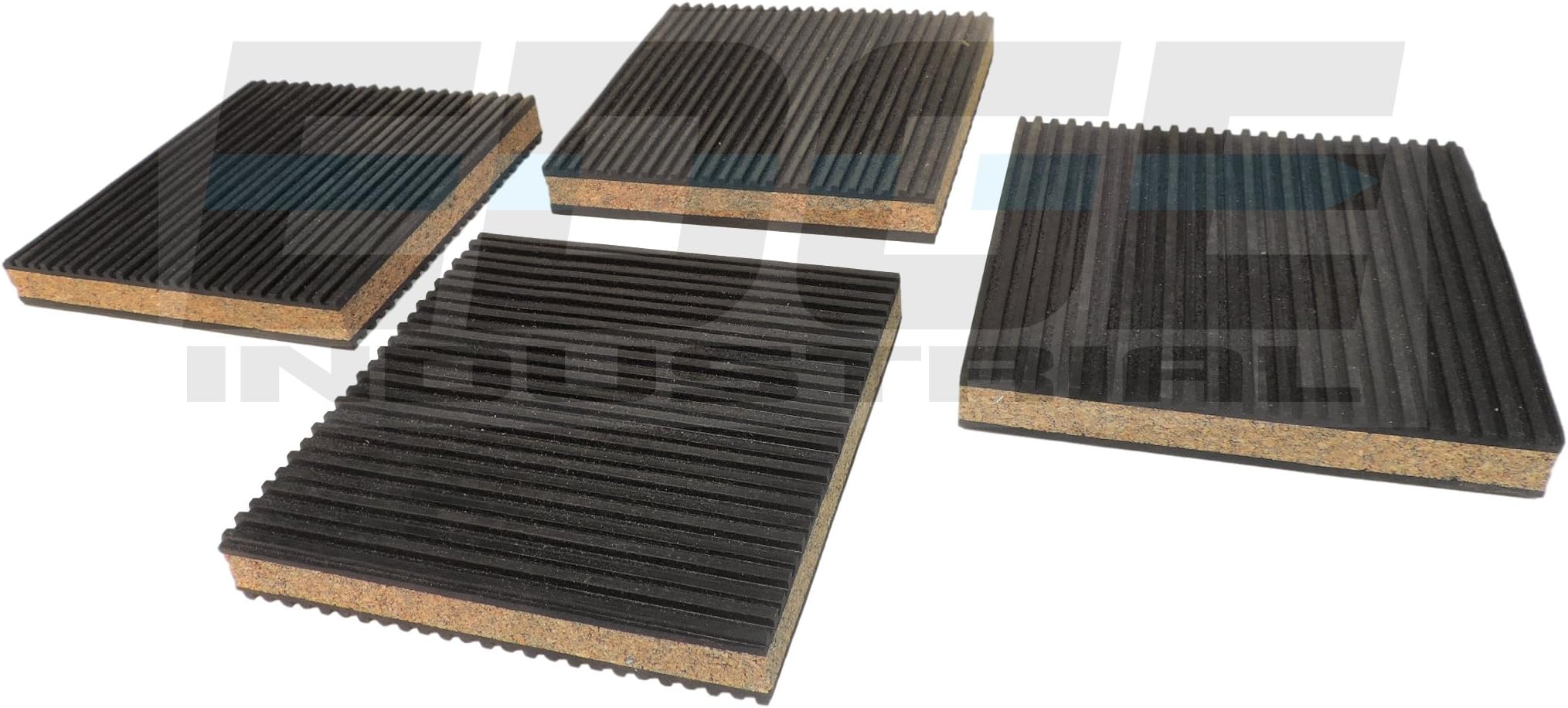 ANTI VIBRATION ISOLATION PADS 6" X 6" X 7/8" RIBBED RUBBER WITH CORK CENTER VIBRATION DAMPENING, QUANTITY 4