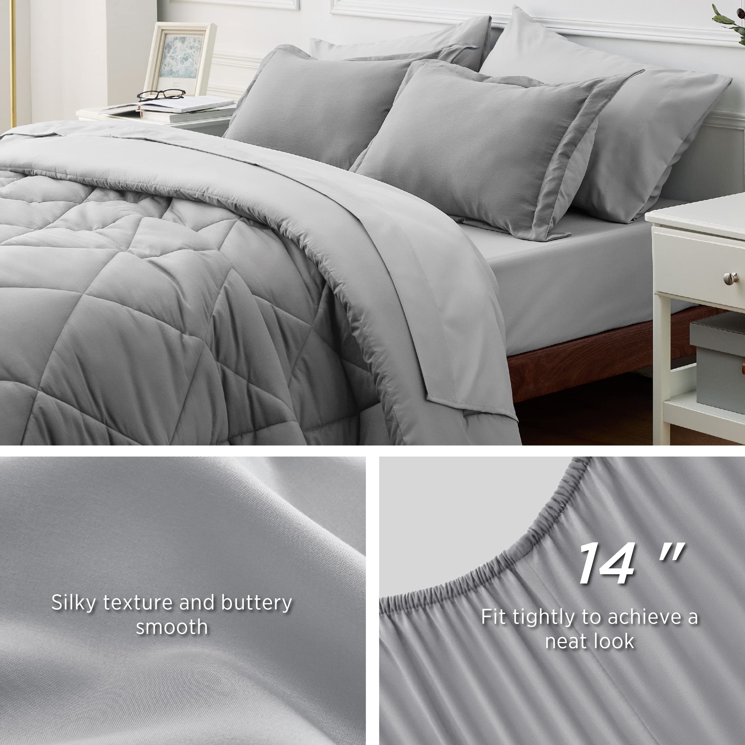 Bedsure Full Size Comforter Set - 7 Pieces Reversible Grey Bedding, Full Size Bed Set for All Seasons, Bed in a Bag with Down Alternative Comforter, Sheets, Pillowcases & Shams