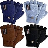 SATINIOR 4 Pairs Winter Fingerless Gloves with Cover for Women Men Convertible Mittens Knitted Mittens Warm Stretchy Gloves(Navy Blue, Black, Coffee, Light Blue)