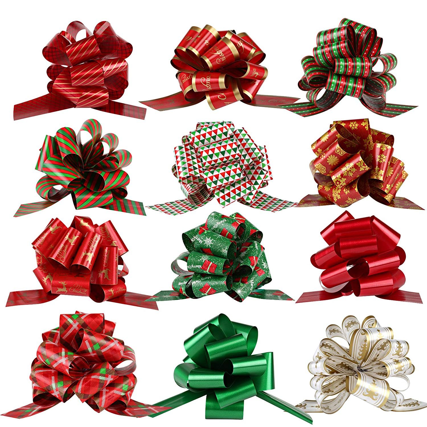 Naler 12pcs Pull Bow Ribbons, Assorted Colours PVC Pullbow Florist Pew for Christmas Decoration, Party, Birthday Gift Wrapping Accessories