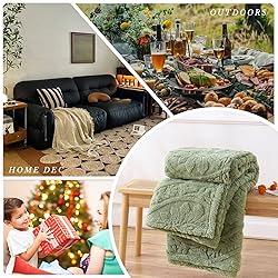 PU MEI Sage Green Fleece Throw Blanket for Couch