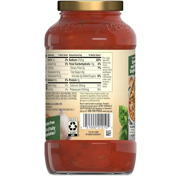 PREGO CHUNKY MUSHROOM AND GREEN PEPPER PASTA SAUCE, 23.75 OZ JAR