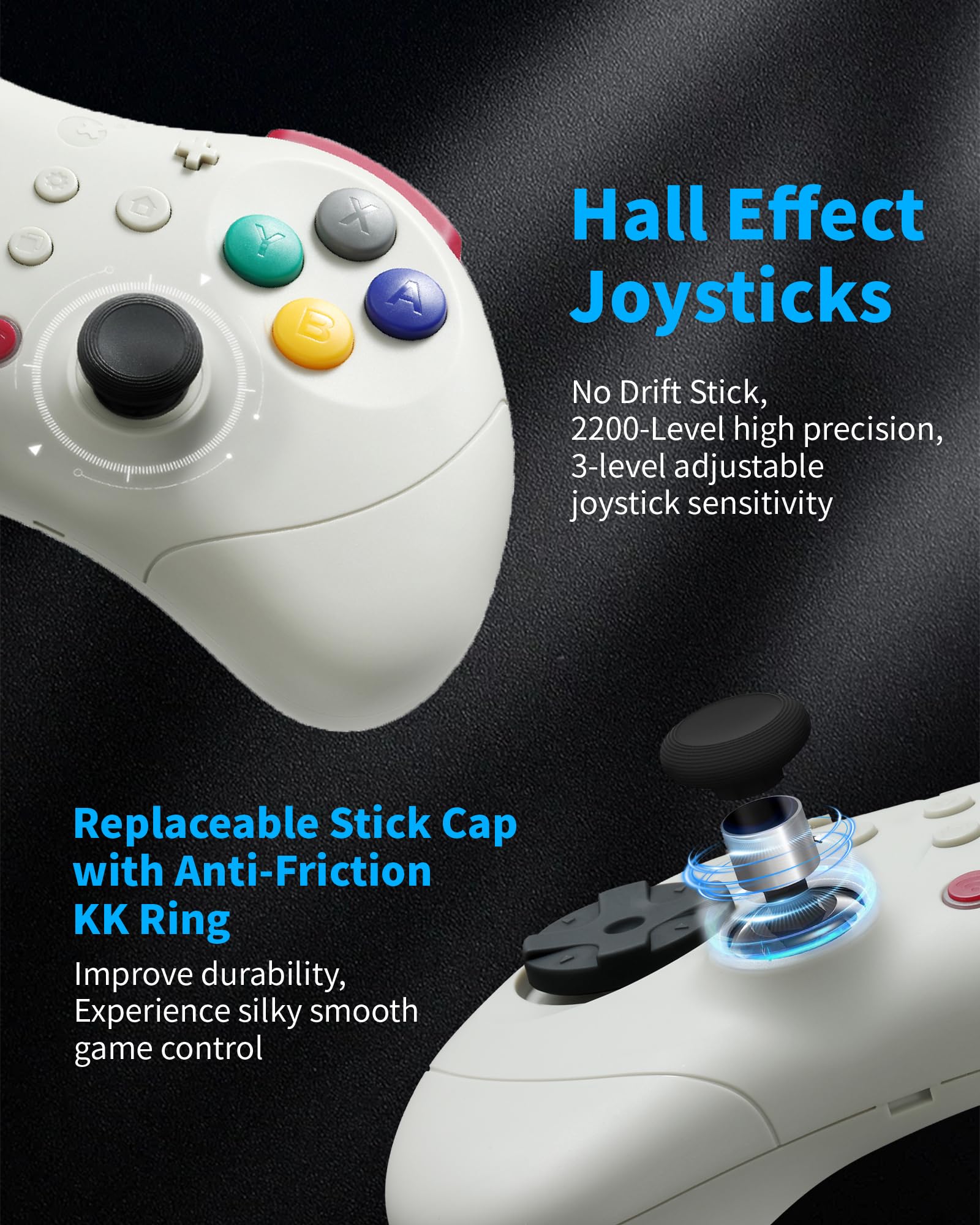GuliKit Elves 2 Pro Wireless Controller für Switch/Switch 2/PC/Android/iOS, Bluetooth Controller mit Hall Effekt Joysticks, 1000Hz Abtastrate, Magnetischem Vibrator, Super Haptik, Rotary Rumble, Retro 2