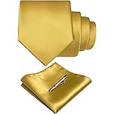 RBOCOTT Mens Woven Tie and Pocket Square with Tie Bar Sets Solid Necktie