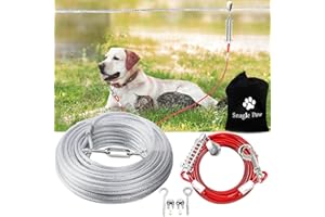 Dog Tie Out Runner for Yard,Trolley System for Large Dogs,Heavy Duty Dog Run Cable Lead 120ft with 10ft Pulley Runner Line fo