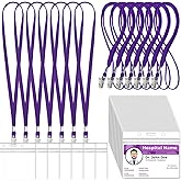 Marspark 50 Sets Clear Name Tags with Lanyard, Lanyards for ID Badges Reusable Strap with ID Holder Plastic Name Badges for Adults Business School Church Conference (Purple)