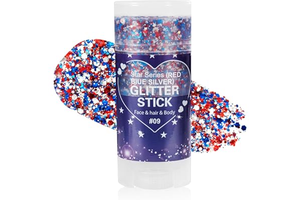 Mysense Patriotic Red White and Blue Body Glitter Stick,4th of July Accessories,Sparkling Face Hair Glitter for 4th of July O
