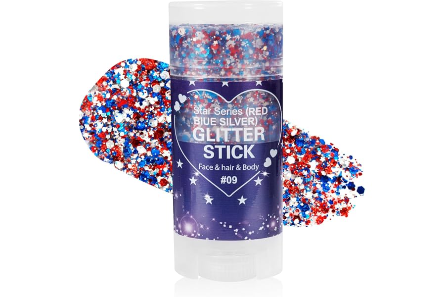 Mysense Patriotic Red White and Blue Body Glitter Stick,4th of July Accessories,Sparkling Face Hair Glitter for 4th of July Outfits Women Kids,American Flag Makeup for Independence Day 250 Anniversary