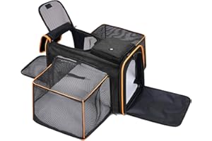 Desfir Cat Dog Carrier Bag, 5 Sides Open Doors, 2 Sides Expandable, Large Soft Sided Pet Carriers with Removable Pad, 19x12x12 Inch for Kitten, Rabbit, Puppy, Small Animal, Airline Approved