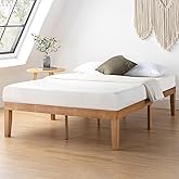 Mellow Naturalista Classic 16 Inch Solid Wood Platform Bed with Wooden Slats, Natural Pine, Queen