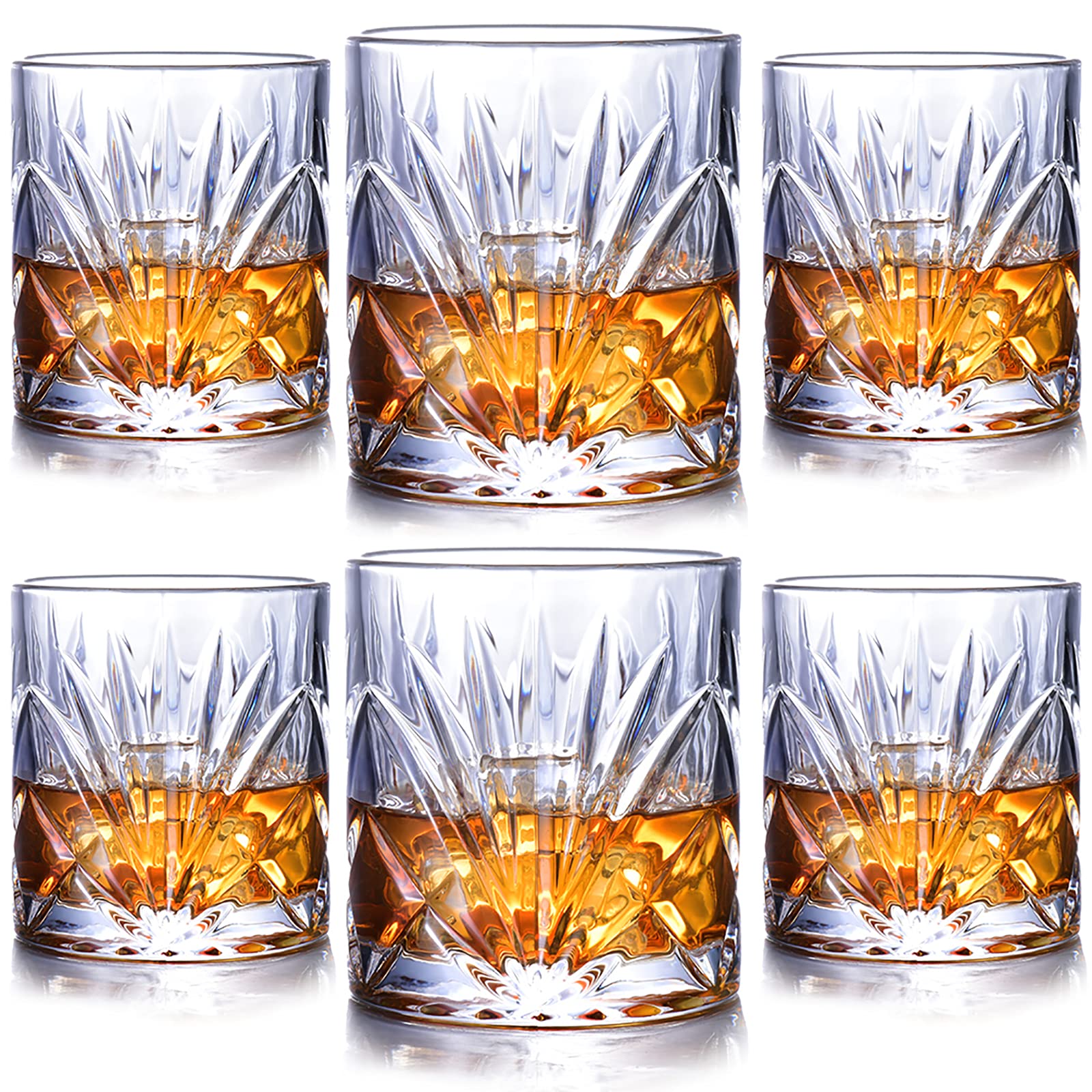 JASVIC Whiskey Glass Set of 6,Whisky Tumblers 300 ml Crystal Glasses Cups, Lead Free Scotch Bourbon Drinkware