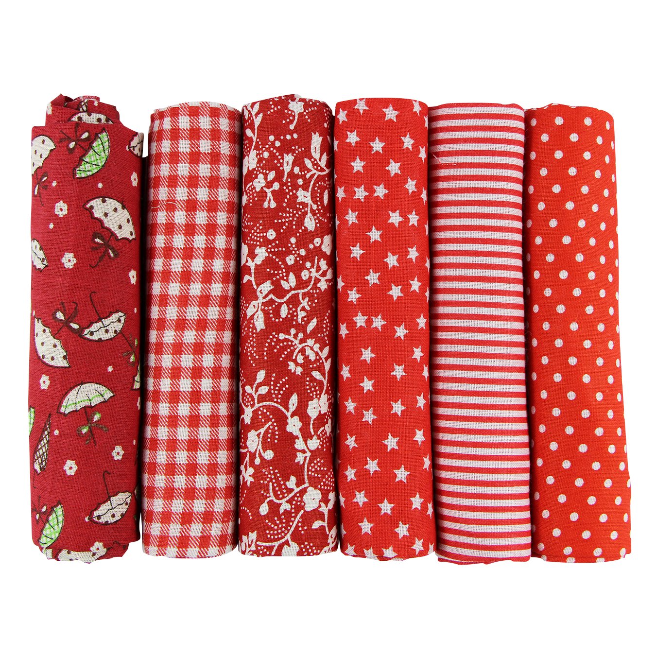 UOOOM 6pcs 50 x 50cm Patchwork Cotton Fabric DIY Handmade Sewing Quilting Fabric Different Designs (Tone-Red) — image 1
