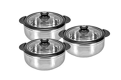 King International Stainless Steel Casserole Serving Pot | Hot Pot (Set of 3 Pieces)